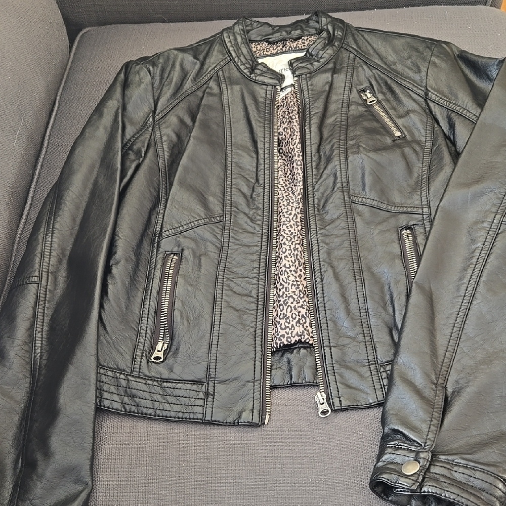 Maurices Black Leather Biker Jacket with Smooth Finish and Fitted Silhouette